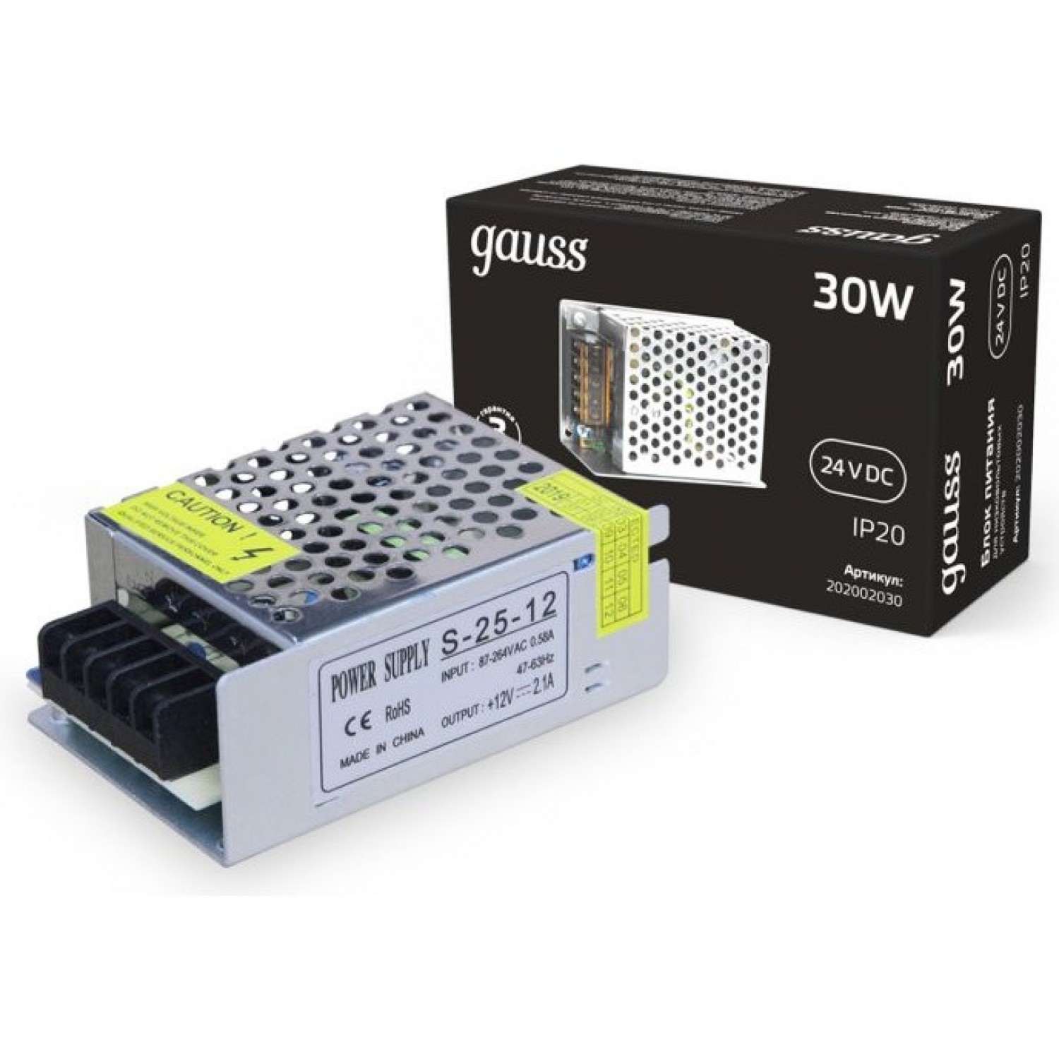 Блок питания GAUSS 30W 24V IP20 1/140 202002030. Купить Блоки питания ...