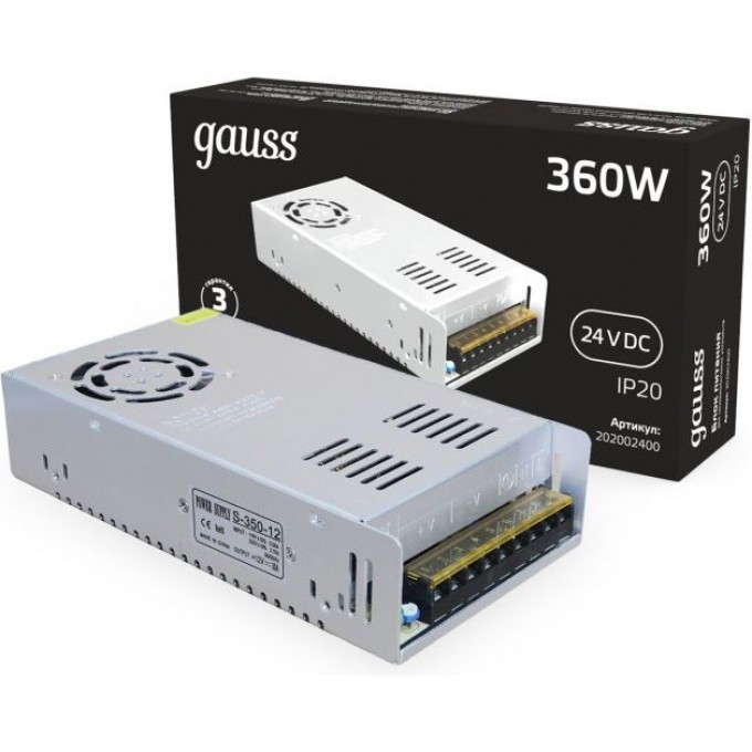 Блок питания GAUSS 360W 24V IP20 1/36 202002400