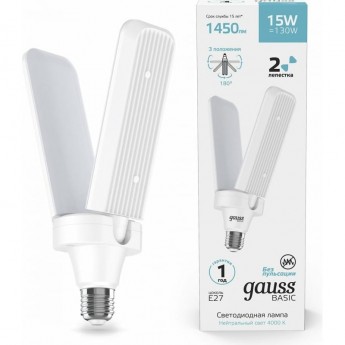 Лампа GAUSS BASIC 15W 1450LM 4000K E27 Клевер-2 LED 1/20