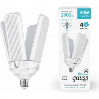 Лампа GAUSS BASIC 30W 2900LM 4000K E27 Клевер-4 LED 1/20