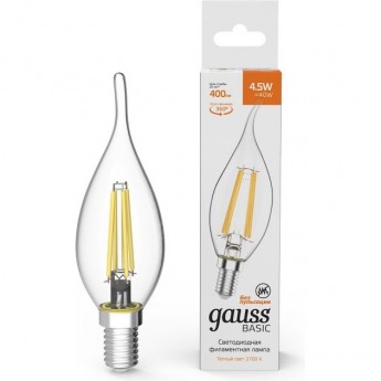 Лампа GAUSS BASIC FILAMENT Свеча на ветру 4,5W 400LM 2700К Е14 LED 1/10/50