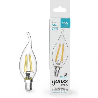 Лампа GAUSS BASIC FILAMENT Свеча на ветру 4,5W 420LM 4100К Е14 LED 1/10/50