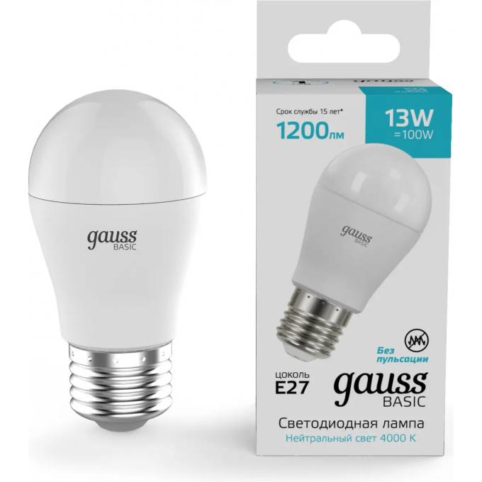 Лампа GAUSS BASIC ШАР 13W 1200lm 4000K E27 LED 1/10/100 10502232