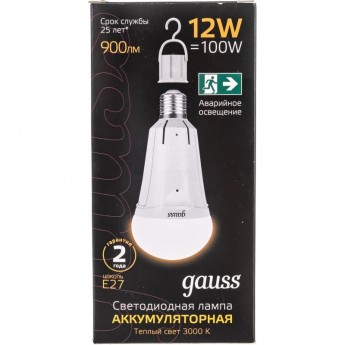 Лампа GAUSS BLACK A80 12W 900LM 3000K Е27 с LI-ION аккумулятором LED 1/5/50