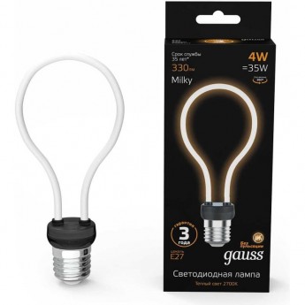 Лампа GAUSS BLACK FILAMENT ARTLINE А72 4W 330LM 2700К Е27 MILKY LED 1/10/100