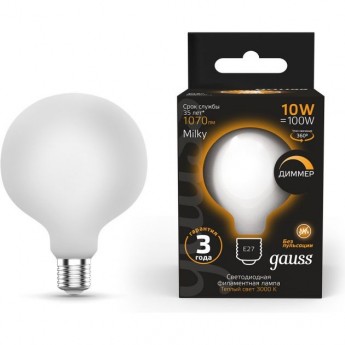 Лампа GAUSS BLACK FILAMENT G125 10W 1070LM 3000К Е27 MILKY диммируемая LED 1/20