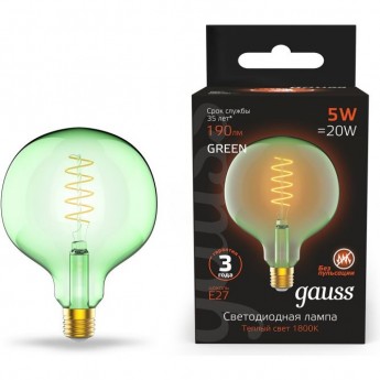 Лампа GAUSS BLACK FILAMENT G125 5W 190LM 1800К Е27 GREEN FLEXIBLE LED 1/10