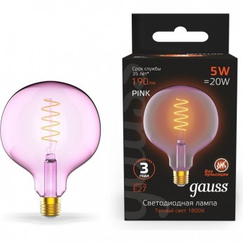 Лампа GAUSS BLACK FILAMENT G125 5W 190LM 1800К Е27 PINK FLEXIBLE LED 1/10