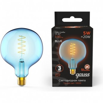 Лампа GAUSS BLACK FILAMENT G125 5W 190LM 1800К Е27 SKY BLUE FLEXIBLE LED 1/10