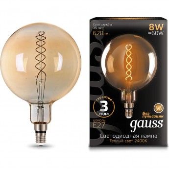 Лампа GAUSS BLACK FILAMENT G200 8W 620lm 2400К Е27 golden flexible LED 1/6