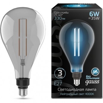 Лампа GAUSS BLACK FILAMENT PS160 6W 330LM 4000К Е27 GRAY STRAIGHT LED 1/6