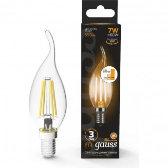 Лампа GAUSS BLACK FILAMENT СВЕЧА НА ВЕТРУ 7W 550lm 2700К Е14 LED 1/10/50 диммирование