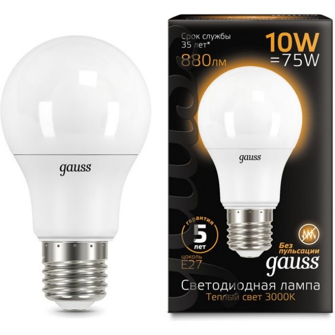 Лампа GAUSS BLACK LED A60 10W E27 3000K 102502110