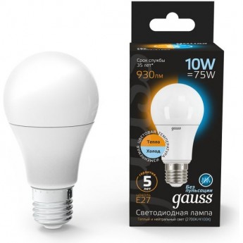 Лампа GAUSS BLACK LED A60 10W E27 3000K/4100K CTC