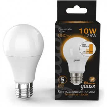 Лампа GAUSS BLACK LED A60 10W E27 3000K STEP DIMMABLE