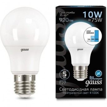 Лампа GAUSS BLACK LED A60 10W E27 4100K STEP DIMMABLE