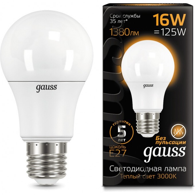 Лампа GAUSS BLACK LED A60 16W E27 3000K 102502116