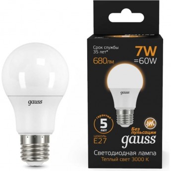 Лампа GAUSS BLACK LED A60 E27 7W 3000K