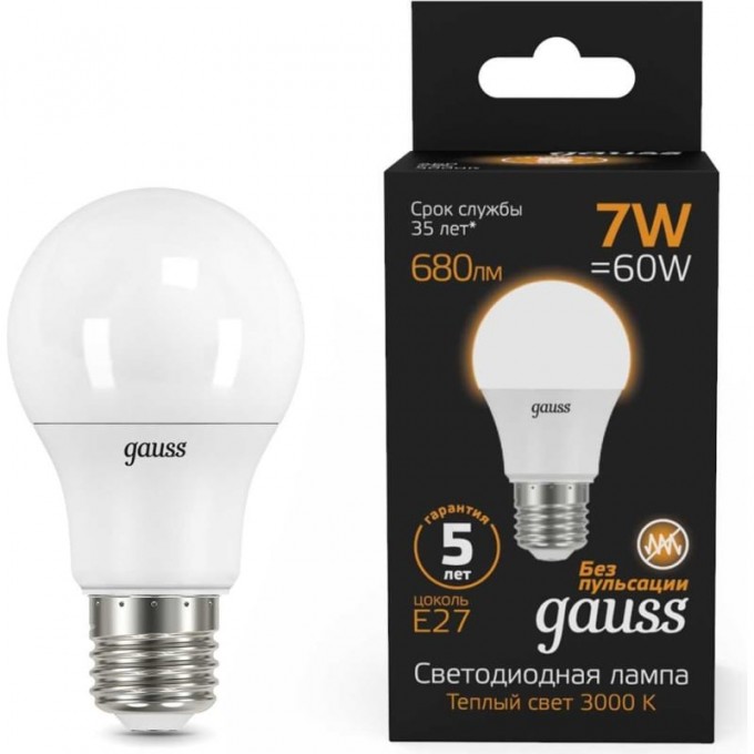 Лампа GAUSS BLACK LED A60 E27 7W 3000K 102502107