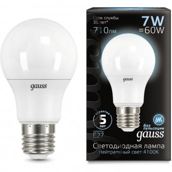 Лампа GAUSS BLACK LED A60 E27 7W 4100K