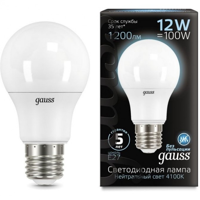 Лампа GAUSS BLACK LED A60 GLOBE 12W E27 4100K 102502212