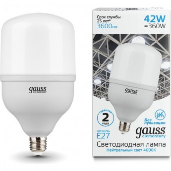 Лампа GAUSS ELEMENTARY LED T120 E27 42W 3600LM