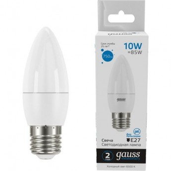 Лампа GAUSS ELEMENTARY Свеча 10W 750LM 6500K E27 LED 1/10/100