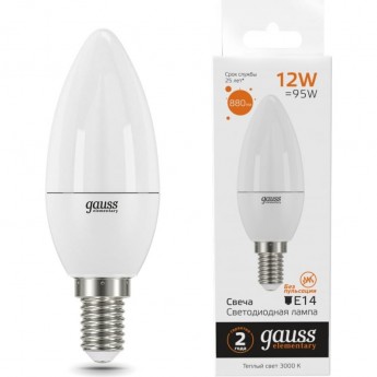 Лампа GAUSS ELEMENTARY Свеча 12W 880lm 3000K Е14 LED