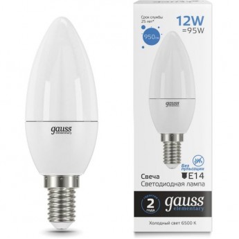 Лампа GAUSS ELEMENTARY Свеча 12W 950LM 6500K Е14 LED 1/10/100