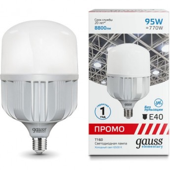 Лампа GAUSS ELEMENTARY T160 95W 8800LM 6500K E40 PROMO LED 1/8