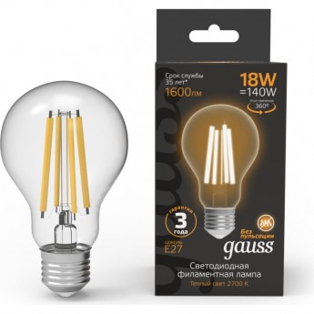 Лампа GAUSS FILAMENT А60 18W 1600lm 2700К Е27 LED