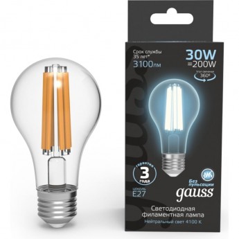 Лампа GAUSS FILAMENT А70 30W 3100lm 4100К Е27 LED