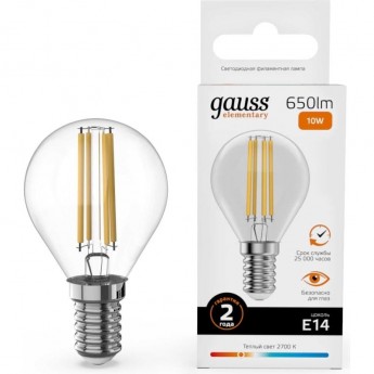 Лампа GAUSS FILAMENT ELEMENTARY Шар 10W 650lm 2700К Е14 LED 1/10/100