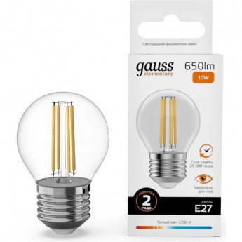 Лампа GAUSS FILAMENT ELEMENTARY Шар 10W 650lm 2700К Е27 LED 1/10/100