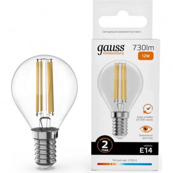 Лампа GAUSS FILAMENT ELEMENTARY Шар 12W 730lm 2700К Е14 LED 1/10/100