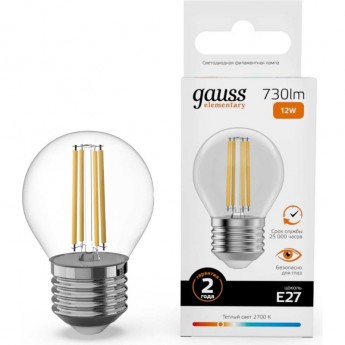 Лампа GAUSS FILAMENT ELEMENTARY Шар 12W 730lm 2700К Е27 LED 1/10/100