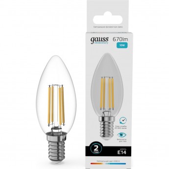 Лампа GAUSS FILAMENT ELEMENTARY Свеча 10W 670lm 4100К Е14 LED 1/10/100