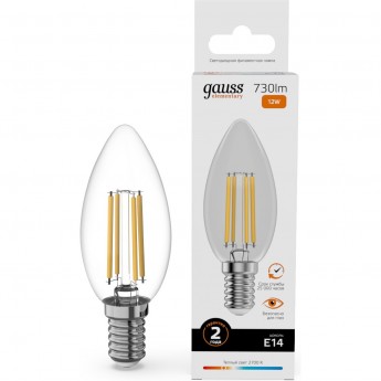 Лампа GAUSS FILAMENT ELEMENTARY Свеча 12W 730lm 2700К Е14 LED 1/10/100