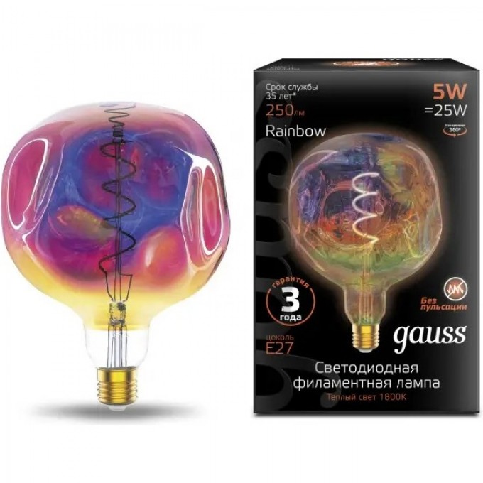 Лампа GAUSS FILAMENT G150 5W 250lm 1800К Е27 rainbow LED 1007802103