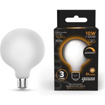 Лампа GAUSS FILAMENT G95 10W 3000К Е27 LED 1/20 milky