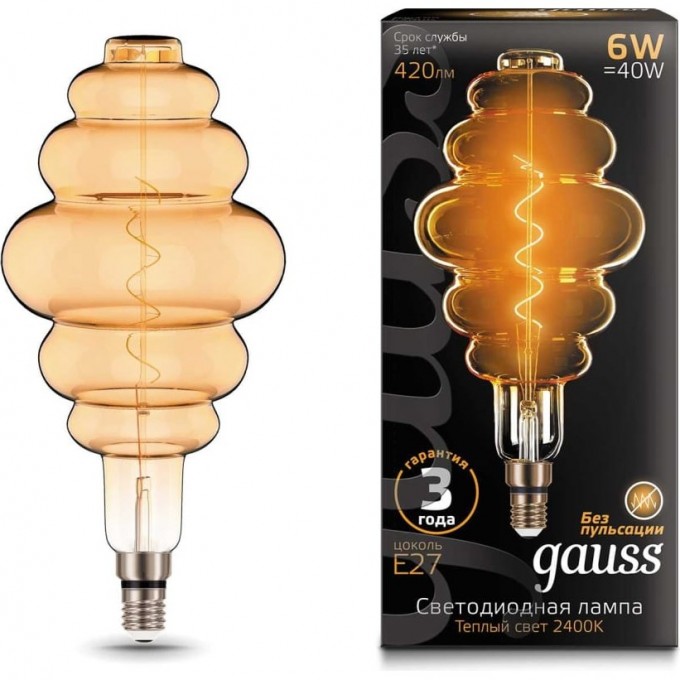 Лампа GAUSS FILAMENT HONEYCOMB 6W 420lm 2400К Е27 golden flexible LED 158802006