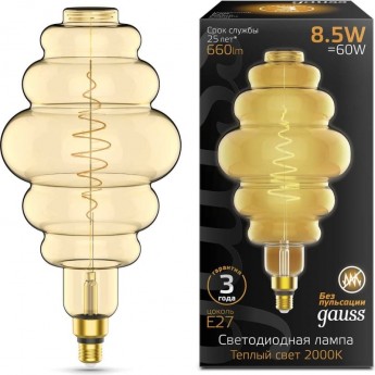 Лампа GAUSS FILAMENT HONEYCOMB 8.5W 660lm 2000К Е27 golden LED