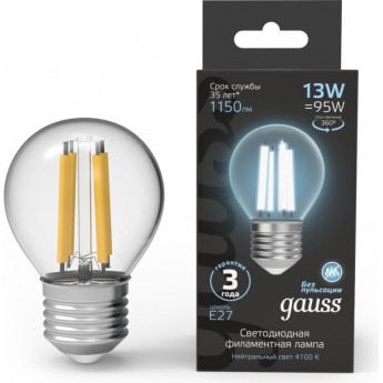 Лампа GAUSS FILAMENT Шар 13W 1150lm 4100К Е27 LED