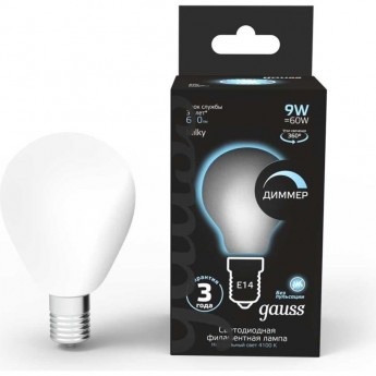 Лампа GAUSS FILAMENT Шар 9W 610lm 4100К Е14 milky диммируемая LED