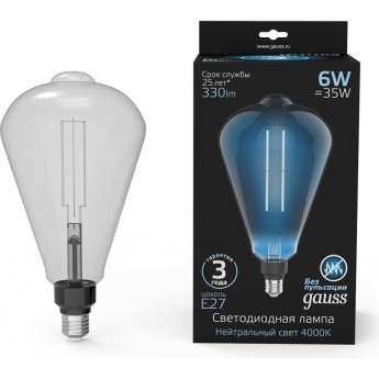 Лампа GAUSS FILAMENT ST164 6W 330lm 4000К Е27 gray straight LED