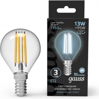 Лампа GAUSS FILAMENT Свеча 13W 1150lm 4100К Е14 LED