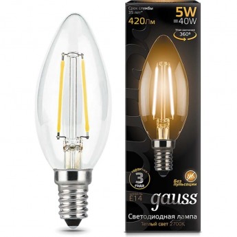 Лампа GAUSS FILAMENT Свеча 5W 420lm 2700К Е14 LED