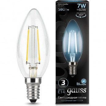 Лампа GAUSS FILAMENT Свеча 7W 580lm 4100К Е14 LED