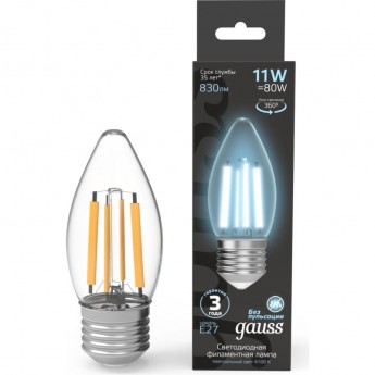 Лампа GAUSS FILAMENT Свеча 7W 580lm 4100К Е27 LED