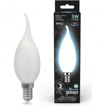 Лампа GAUSS FILAMENT Свеча на ветру 5W 450lm 4100К Е14 milky LED